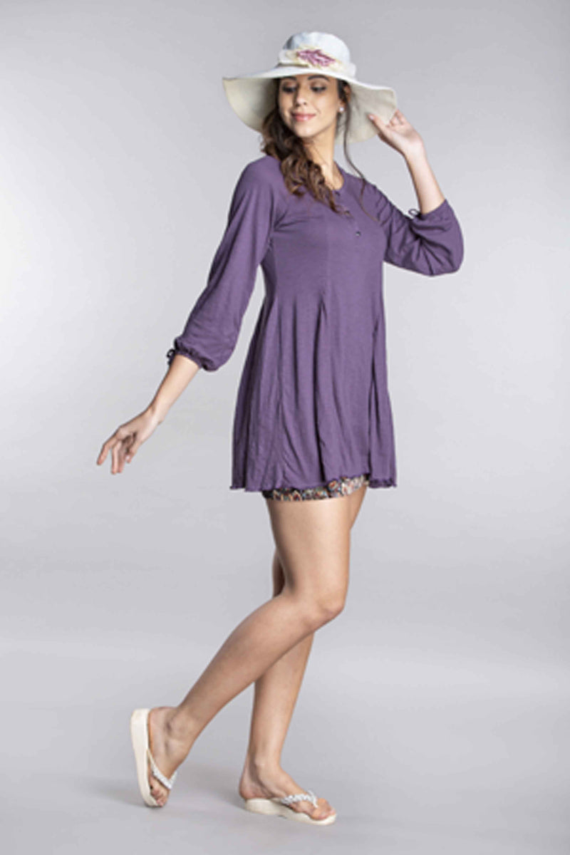 SOLID LONG SLEEVE TUNIC DRESS PURPLE ...